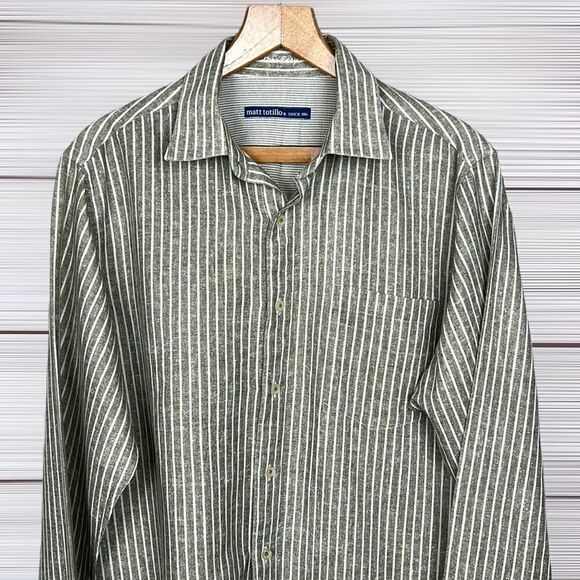 Matt Totillo Linen - Cotton Blend Button Down Shirt Striped, Long Sleeves - Picture 3 of 11